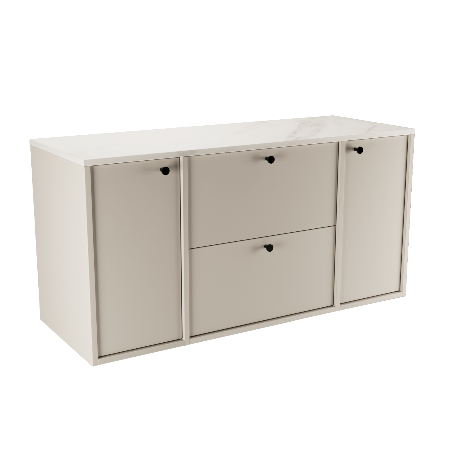 Dulap lavoar Belino 120 cm Cășmir cu 2 sertare SOFT-CLOSE, 2 uși și blat Marmură Bianco, design modern și luminos pentru baie.