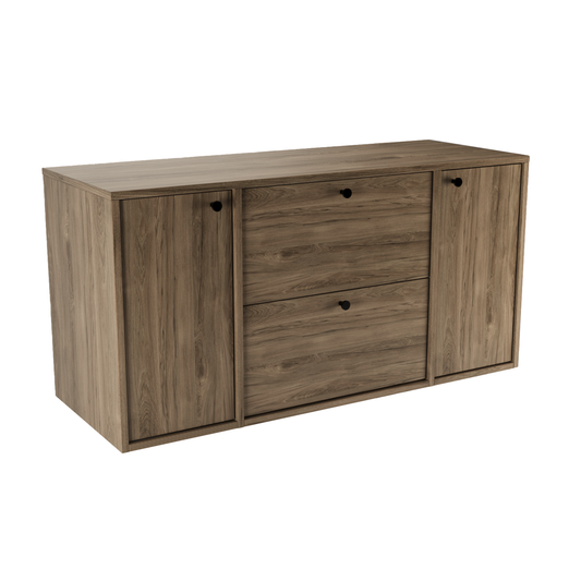 Dulap pentru lavoar Belino 120 cm Nuc Închis cu 2 sertare SOFT-CLOSE, 2 uși și blat continuu, design modern și elegant.