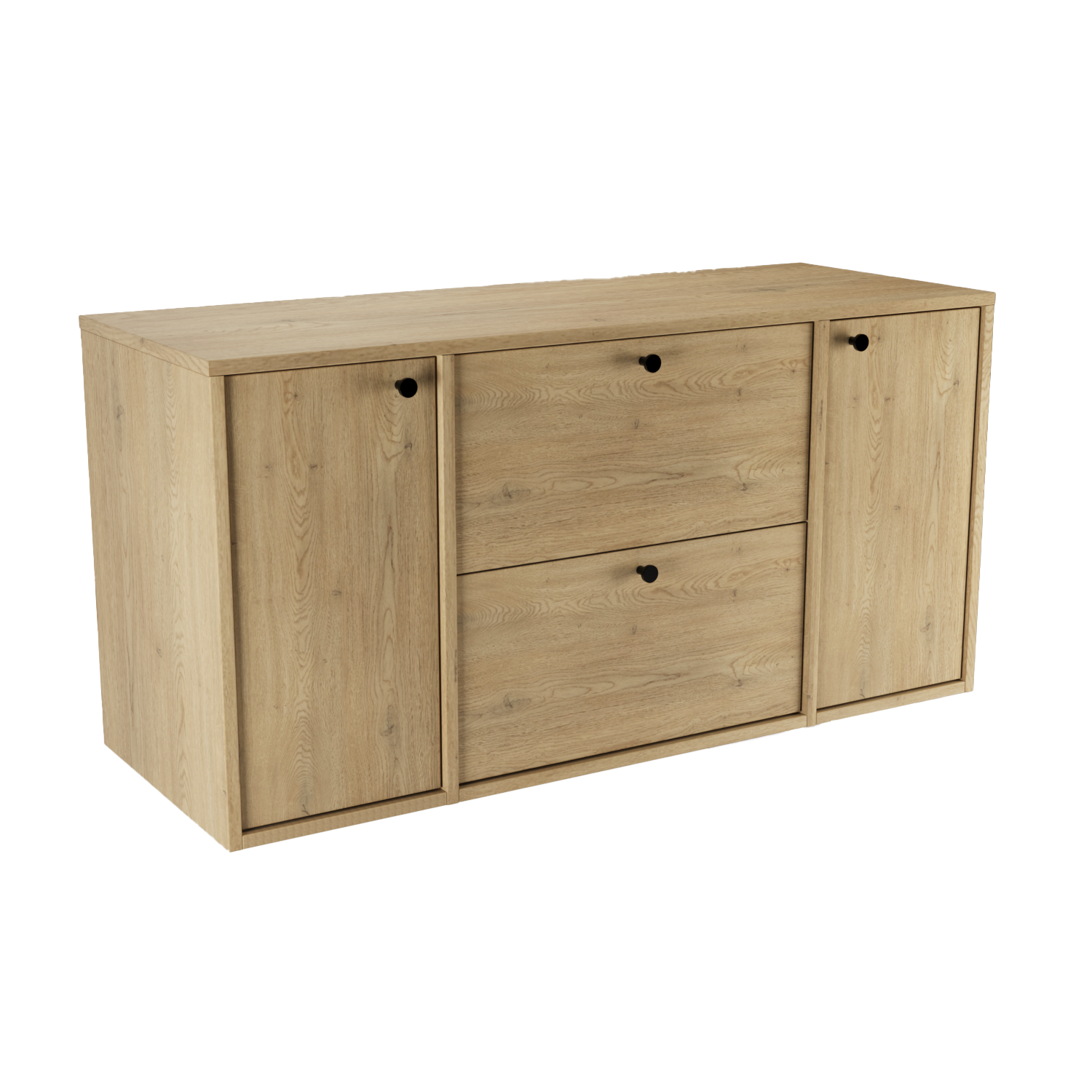 Dulap lavoar Belino 120 cm Stejar Cremona cu fronturi netede, 2 sertare SOFT-CLOSE, 2 uși și blat de 120 cm.