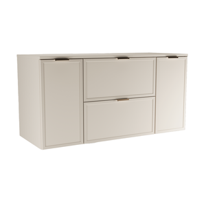 Dulap pentru lavoar Roma 120 cm, finisaj Cașmir, cu 2 uși și 2 sertare, fronturi MDF cu ramă decorativă și sistem Soft-Close.