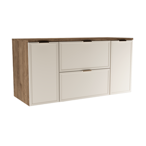 Dulap pentru lavoar Roma 120 cm, finisaj Cașmir/Nuc Închis, cu 2 uși și 2 sertare, fronturi MDF cu ramă decorativă și sistem Soft-Close.