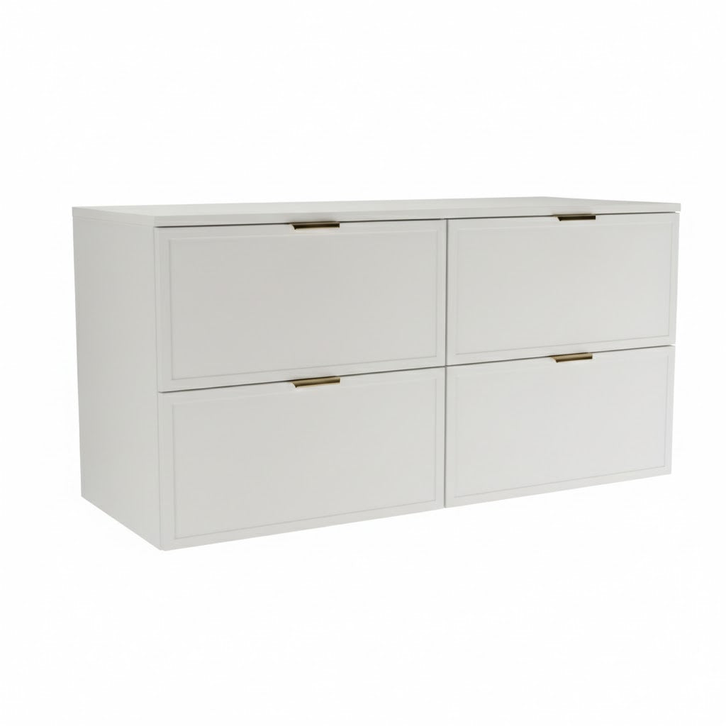 Dulap pentru lavoar Roma 120 cm Alb, 4 sertare, fronturi cu ramă decorativă, design minimalist și luminos pentru baie modernă