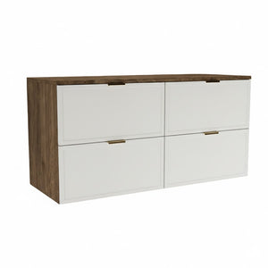 Dulap pentru lavoar Roma 120 cm Alb/Nuc Închis, 4 sertare, blat continuu, fronturi cu ramă decorativă, mobilier modern de baie dublu lavoar