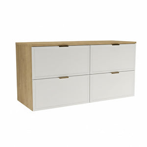 Dulap pentru lavoar Roma 120 cm Alb/Stejar Cremona, 4 sertare, fronturi cu ramă decorativă, design modern și natural pentru baie