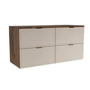 Dulap pentru lavoar Roma 120 cm Cașmir/Nuc Închis, 4 sertare, fronturi cu ramă decorativă, mobilier modern de baie cu design contrastant