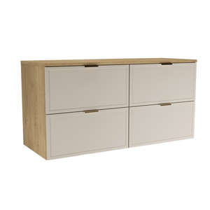 Dulap pentru lavoar Roma 120 cm Cașmir/Stejar Cremona, 4 sertare, fronturi cu ramă decorativă, design modern și natural pentru baie