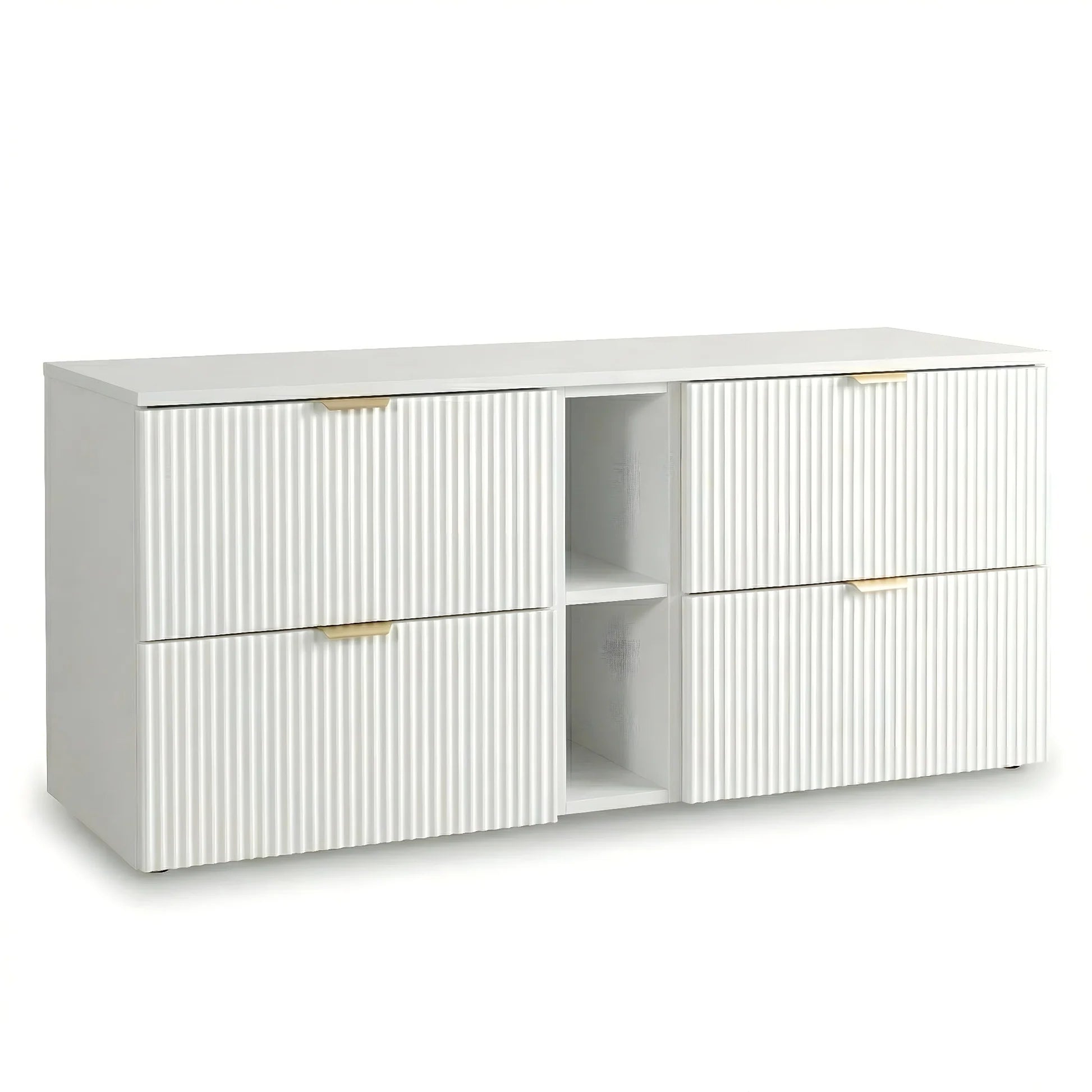 Dulap pentru lavoar Willy 140 cm Alb cu 4 sertare și raft lateral, fronturi riflate MDF și blat din PAL laminat, ideal pentru băi moderne și luminoase.