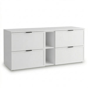 Dulap pentru lavoar Roma 140 cm Alb, cu raft lateral, 4 sertare, blat continuu și fronturi cu ramă decorativă, mobilier modern de baie