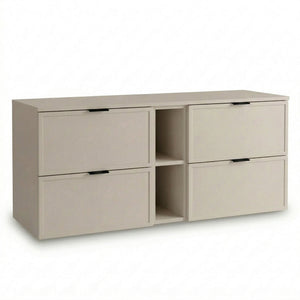 Dulap pentru lavoar Roma 140 cm în finisaj Cașmir, cu 4 sertare, modul lateral de 20 cm și blat de 140 cm, fronturi MDF cu ramă decorativă.