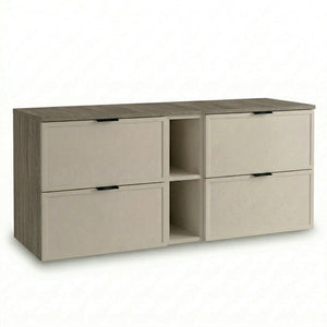 Dulap pentru lavoar Roma 140 cm Cașmir / Nuc închis, cu 4 sertare, modul lateral și blat de 140 cm, fronturi MDF cu ramă decorativă.