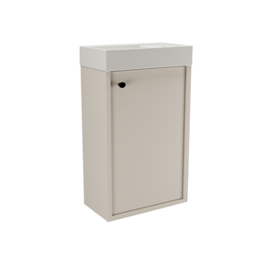 Dulap pentru lavoar Belino 40 cm cașmir cu chiuvetă ceramică, 1 ușă și design modern compact.