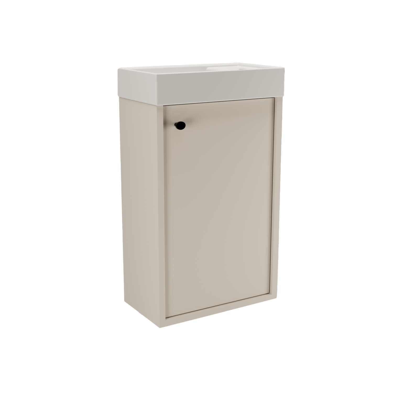 Dulap pentru lavoar Belino 40 cm cașmir cu chiuvetă ceramică, 1 ușă și design modern compact.