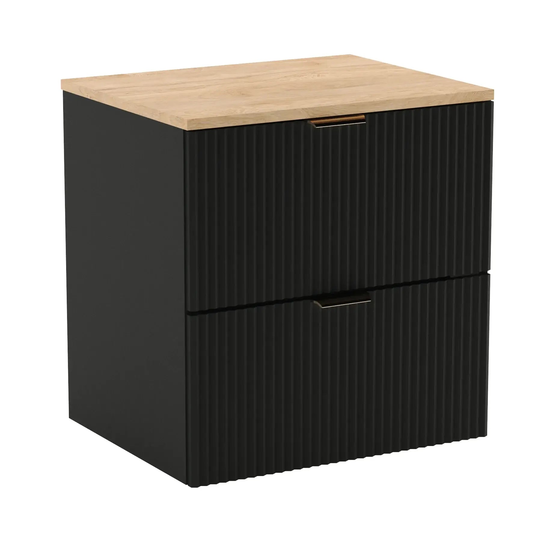 Dulap pentru lavoar Willy 60 cm negru cu blat din Nuc – mobilier modern, elegant și funcțional pentru băi mici.