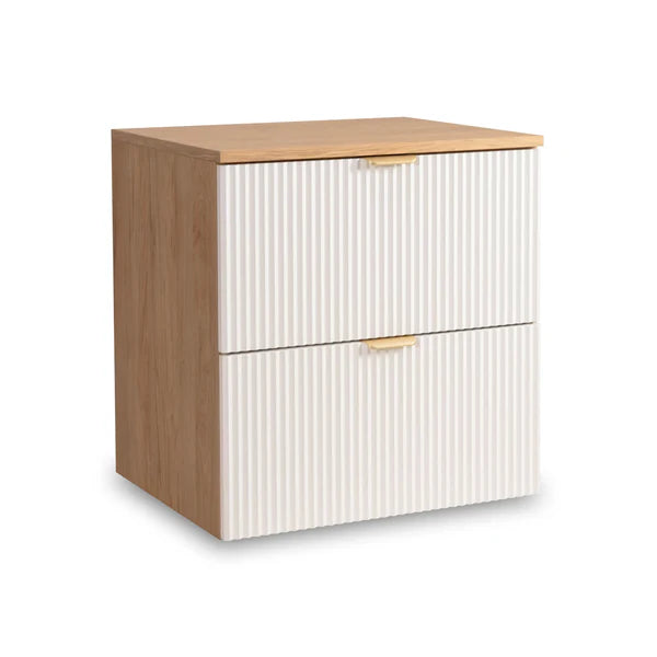 Dulap pentru lavoar Willy 60 cm Alb/Nuc cu 2 sertare, fronturi canelate și sistem soft-close