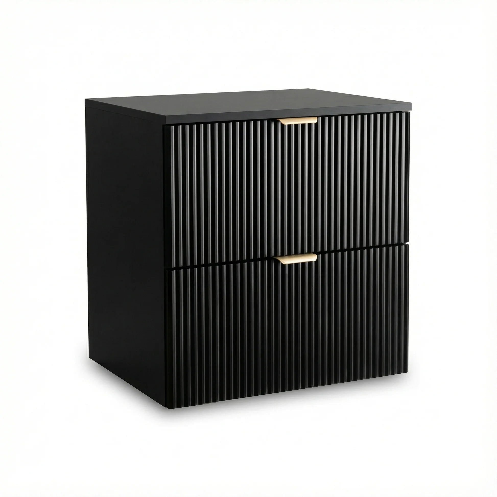 Dulap pentru lavoar Willy 60 cm Negru cu 2 sertare, fronturi canelate și sistem soft-close