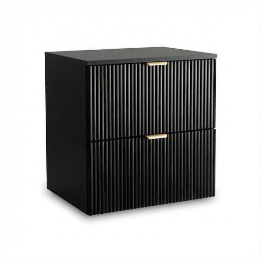 Dulap pentru lavoar Willy 60 cm Negru cu 2 sertare, fronturi canelate și sistem soft-close