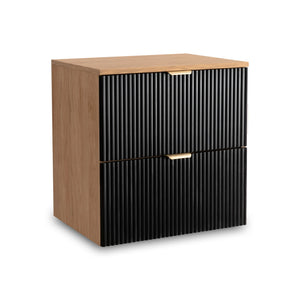 Dulap pentru lavoar Willy 60 cm Negru/Nuc cu 2 sertare, fronturi canelate și sistem soft-close