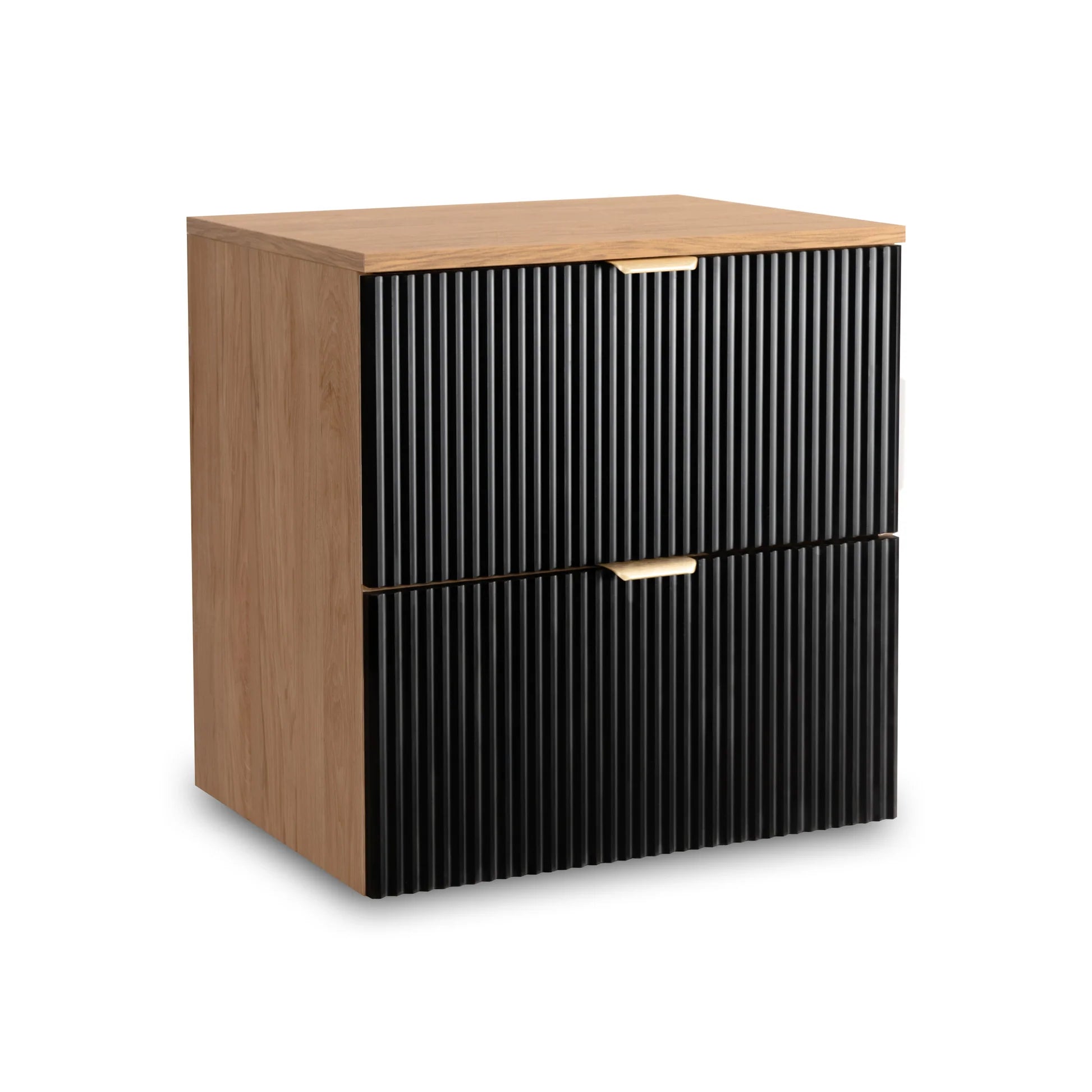 Dulap pentru lavoar Willy 60 cm Negru/Nuc cu 2 sertare, fronturi canelate și sistem soft-close