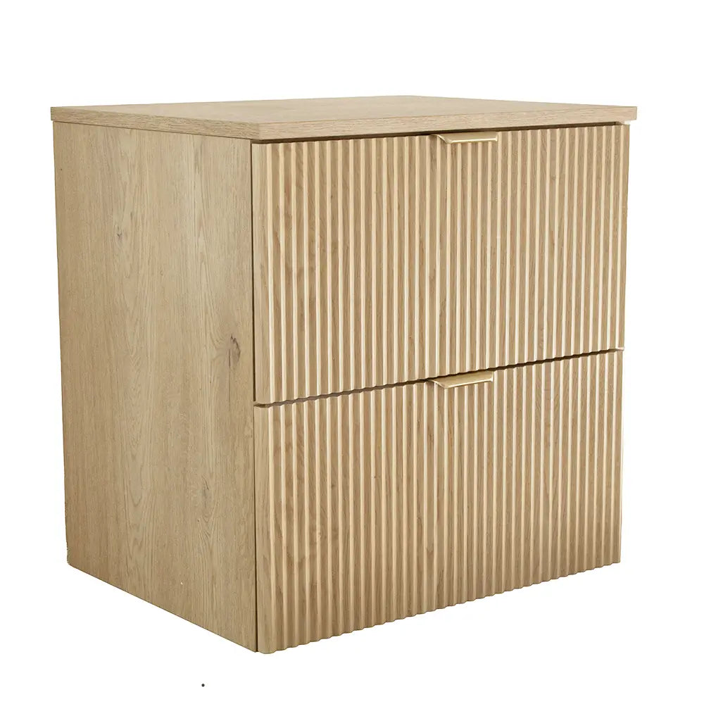 Dulap pentru lavoar Willy 60 cm Stejar Cremona cu 2 sertare, fronturi canelate din MDF și design modern