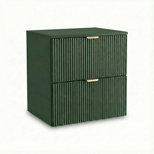 Dulap pentru lavoar Willy 60 cm Verde cu 2 sertare spațioase, fronturi canelate și design suspendat modern. Sistem Soft-Close și spațiu eficient pentru organizarea băii.