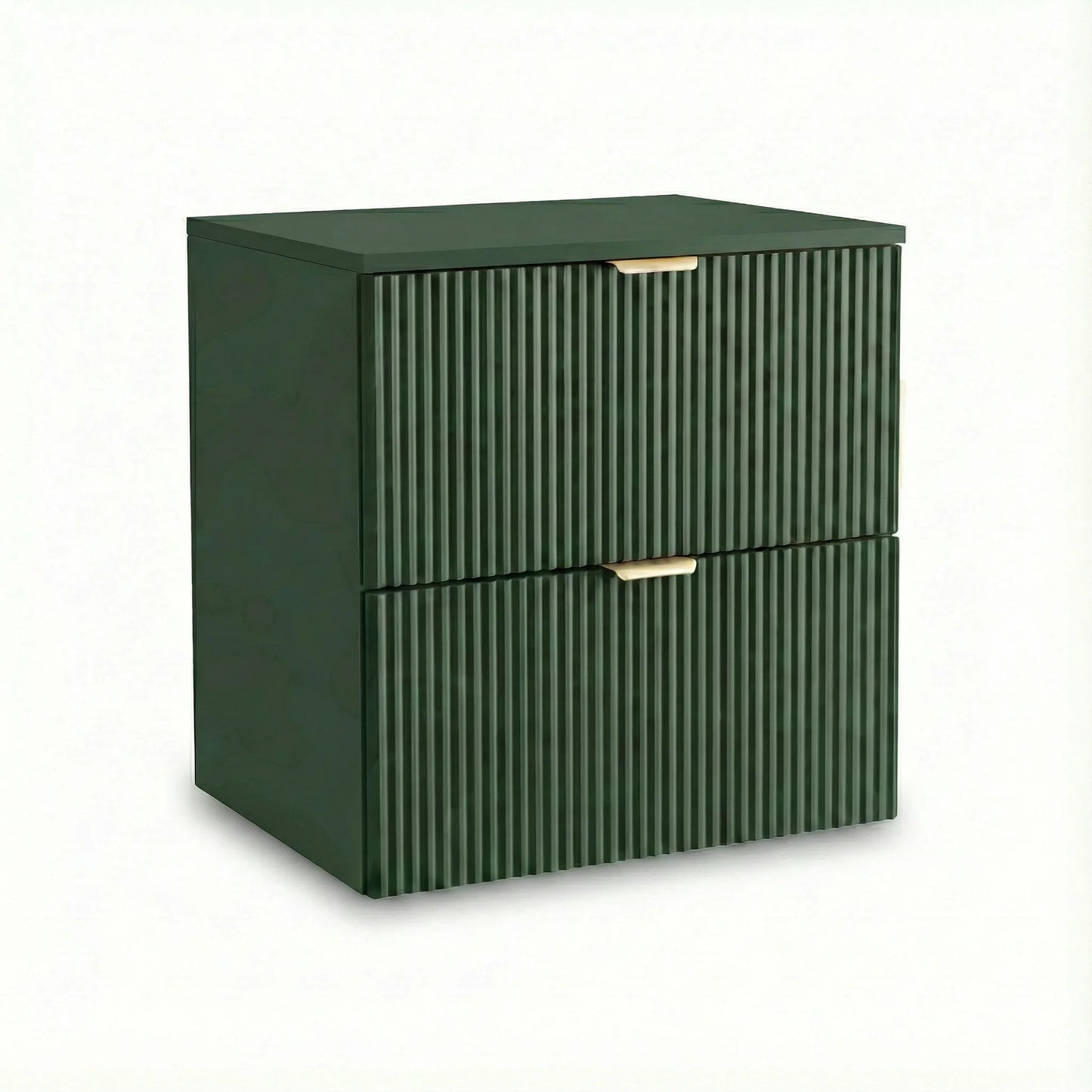 Dulap pentru lavoar Willy 60 cm Verde cu 2 sertare spațioase, fronturi canelate și design suspendat modern. Sistem Soft-Close și spațiu eficient pentru organizarea băii.