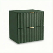 Dulap pentru lavoar Willy 60 cm Verde cu 2 sertare spațioase, fronturi canelate și design suspendat modern. Sistem Soft-Close și spațiu eficient pentru organizarea băii.