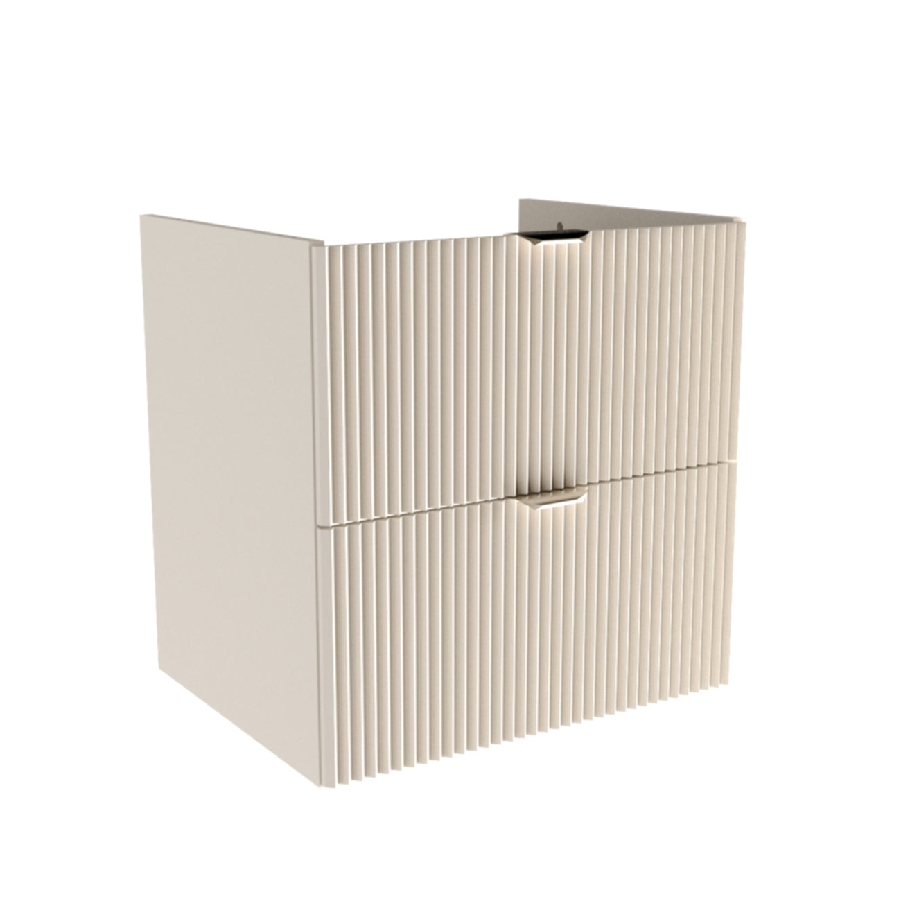 Dulap pentru lavoar Willy 60 cm Cașmir, 2 sertare canelate, design minimalist pentru baie, fără blat, spațiu practic și aspect modern uniform.