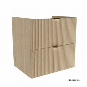 Dulap pentru lavoar Willy 60 cm cu 2 sertare, fronturi canelate din MDF, Stejar Cremona