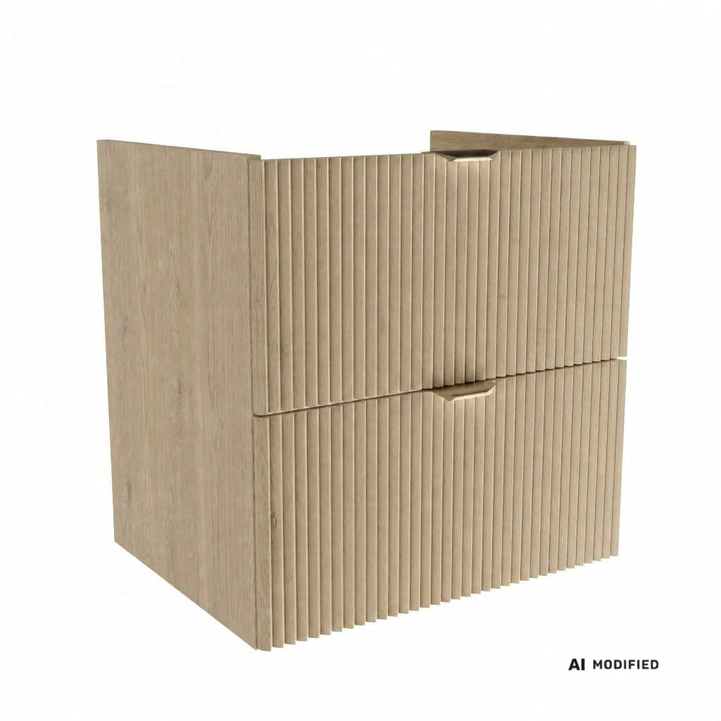 Dulap pentru lavoar Willy 60 cm cu 2 sertare, fronturi canelate din MDF, Stejar Cremona