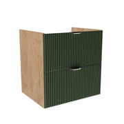 Dulap pentru lavoar Willy 60 cm verde salvie și nuc, cu 2 sertare canelate, design modern pentru baie.