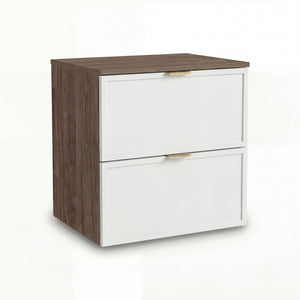 Dulap pentru lavoar Roma 60 cm, finisaj Alb/Nuc Închis, cu 2 sertare, fronturi MDF cu ramă decorativă, sistem Soft-Close și decupaj pentru sifon.