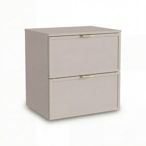 Dulap pentru lavoar Roma 60 cm, finisaj Cașmir, cu 2 sertare, fronturi din MDF cu ramă decorativă, sistem Soft-Close și decupaj pentru sifon.