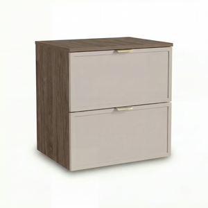Dulap pentru lavoar Roma 60 cm, finisaj Cașmir/Nuc Închis, cu 2 sertare, fronturi MDF cu ramă decorativă, sistem Soft-Close și decupaj pentru sifon.