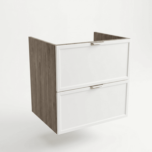 Dulap pentru lavoar Roma 60 cm Alb/Nuc închis, 2 sertare, fronturi cu ramă decorativă, design modern și elegant pentru baie.