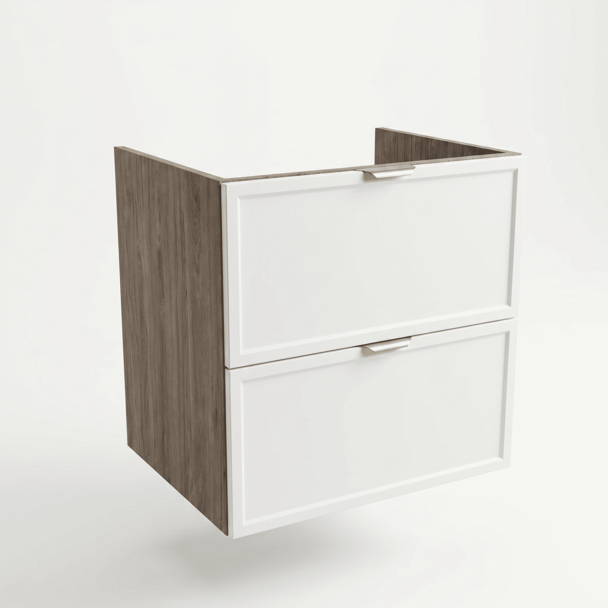 Dulap pentru lavoar Roma 60 cm Alb/Nuc închis, 2 sertare, fronturi cu ramă decorativă, design modern și elegant pentru baie.