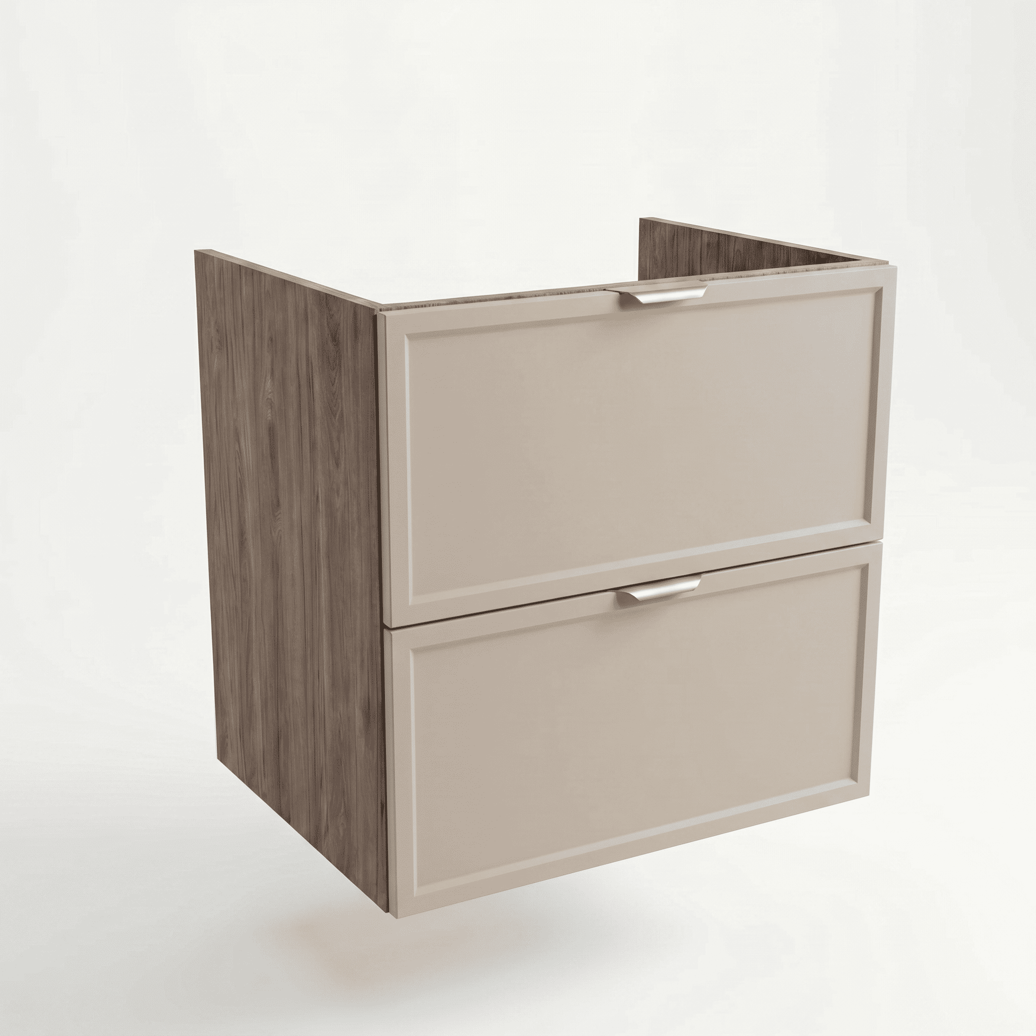 Dulap pentru lavoar Roma 60 cm Cașmir/Nuc Închis, 2 sertare, fronturi cu ramă decorativă, design modern și elegant pentru baie.