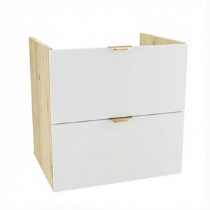 Dulap pentru lavoar Orio 60 cm cu 2 sertare, fronturi netede Alb și corp Stejar artizanal, mobilier de baie modern fără blat, design compact.