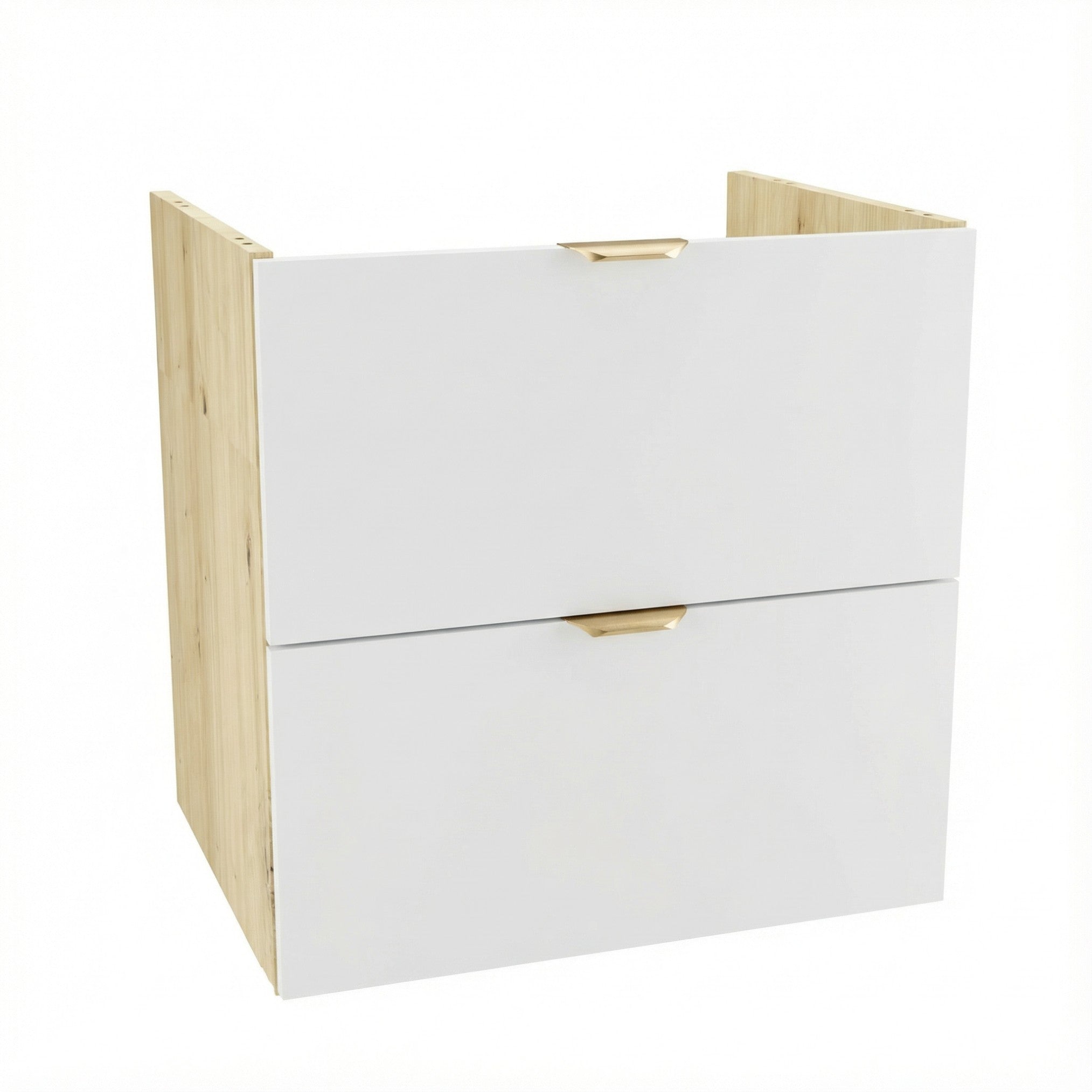 Dulap pentru lavoar Orio 60 cm cu 2 sertare, fronturi netede Alb și corp Stejar artizanal, mobilier de baie modern fără blat, design compact.