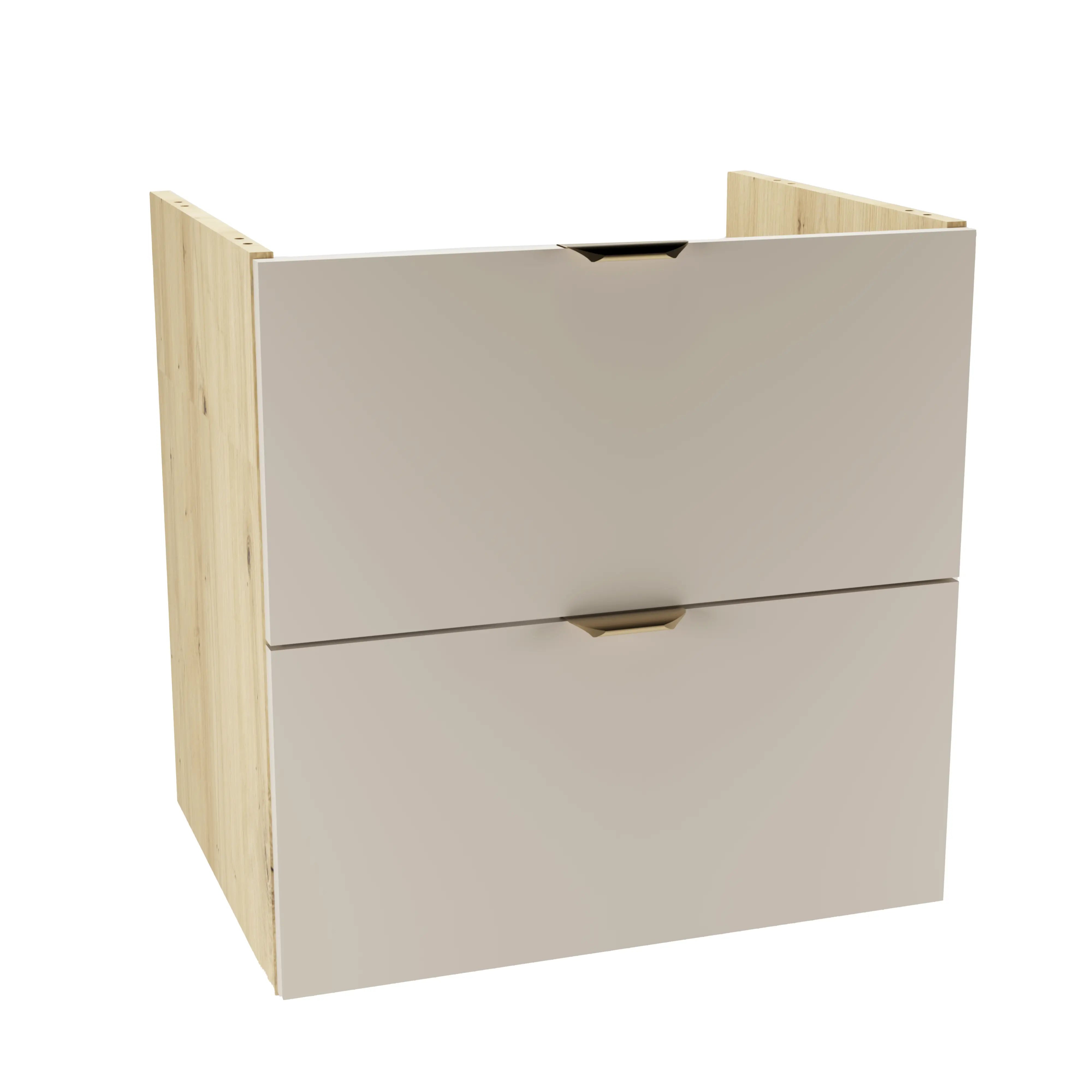 Dulap pentru lavoar Orio 60 cm Cașmir/Stejar Artizanal, mobilier baie cu 2 sertare Soft Close, fronturi netede și design modern, fără blat