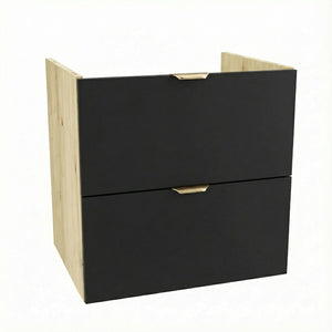 Dulap pentru lavoar Orio 60 cm cu 2 sertare, fronturi netede Negru și corp Stejar artizanal, mobilier de baie modern fără blat, design compact elegant.