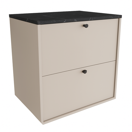 Dulap Belino 60 cm pentru lavoar, Casmir cu blat marmură Negru, design modern și elegant, 2 sertare Soft-Close, perfect pentru băi rafinate și moderne.