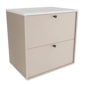 Dulap Belino 60 cm pentru lavoar, Casmir cu blat marmură Alba, design modern și elegant, 2 sertare Soft-Close, perfect pentru băi luminoase și contemporane.