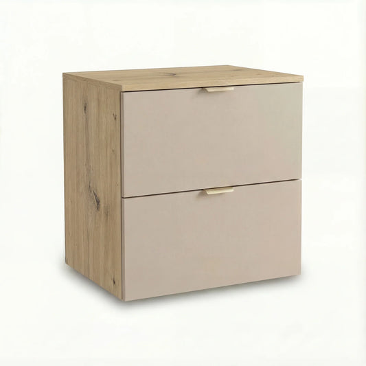 Dulap pentru lavoar Orio 60 cm Casmir/Stejar Artizanal cu 2 sertare, fronturi netede și mânere metalice