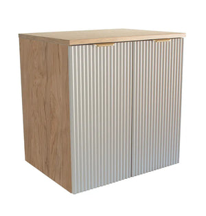 Dulap pentru lavoar Willy 60 cm Casmir/Nuc cu 2 uși, fronturi canelate, mobilier modern de baie cu raft interior și design elegant