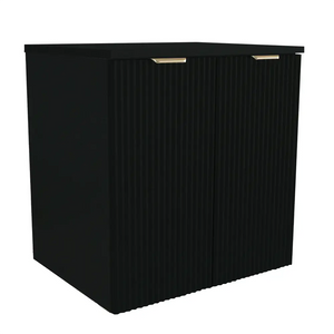 Dulap pentru lavoar Willy 60 cm Negru, 2 uși, fronturi canelate, mobilier de baie modern cu design minimalist și spațiu de depozitare