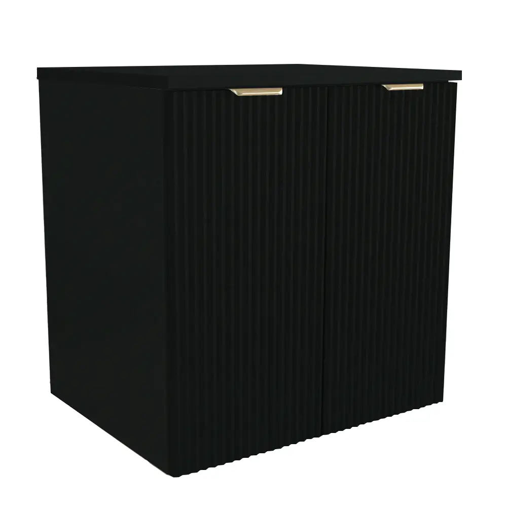 Dulap pentru lavoar Willy 60 cm Negru, 2 uși, fronturi canelate, mobilier de baie modern cu design minimalist și spațiu de depozitare