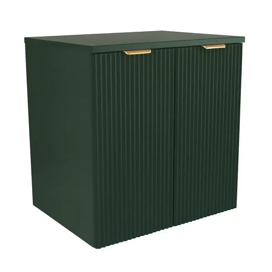 Dulap baie Willy 60 cm Verde, 2 uși Soft-Close, fronturi MDF canelate, design modern natural pentru spații elegante.