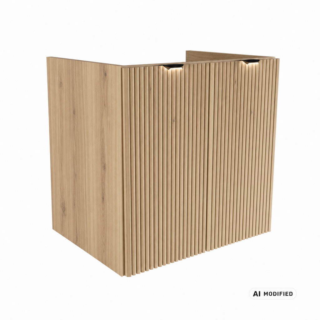 Dulap pentru lavoar Willy 60 cm cu 2 usi, fronturi canelate din MDF, 1 polita, Stejar Cremona