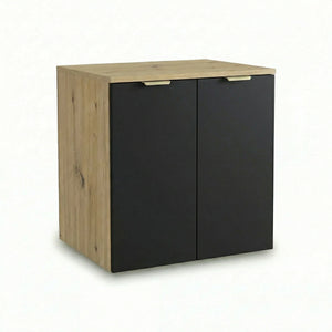 Dulap pentru lavoar Orio 60 cm Negru/Stejar Artizanal cu 2 uși și raft interior. Design modern, elegant și spațiu practic de depozitare pentru baie.
