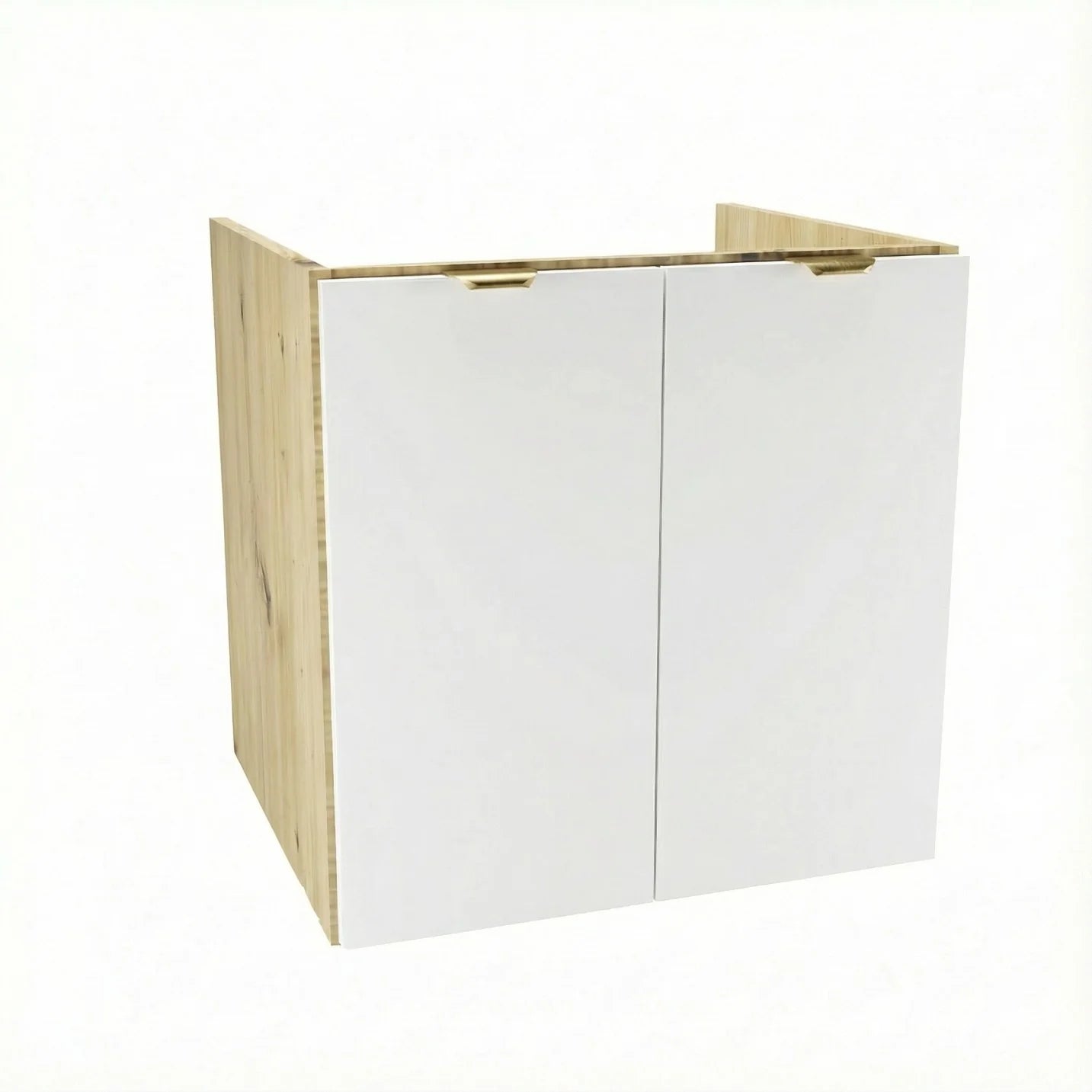 Dulap pentru lavoar Orio 60 cm cu 2 uși, fronturi netede Alb și corp Stejar artizanal, mobilier de baie modern fără blat, design compact